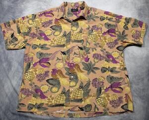 Vintage JT Beckett Shirt Mens 2XLT Multicolor Tropical Bird Print Short Sleeve